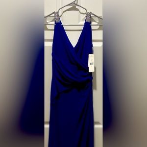 Ralph Lauren Lauren Evening Gown Beaded Faux Wrap Draped Maxi Dress